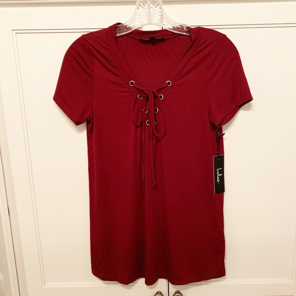 Lulu’s | Enjoy The Ride Wine Red Lace-Up Top - Picture 5 of 8